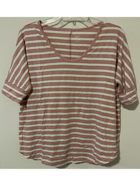 Gap Womens Medium Pink Striped Oversized Lightweight Short-Sleeved Shirt! A2441